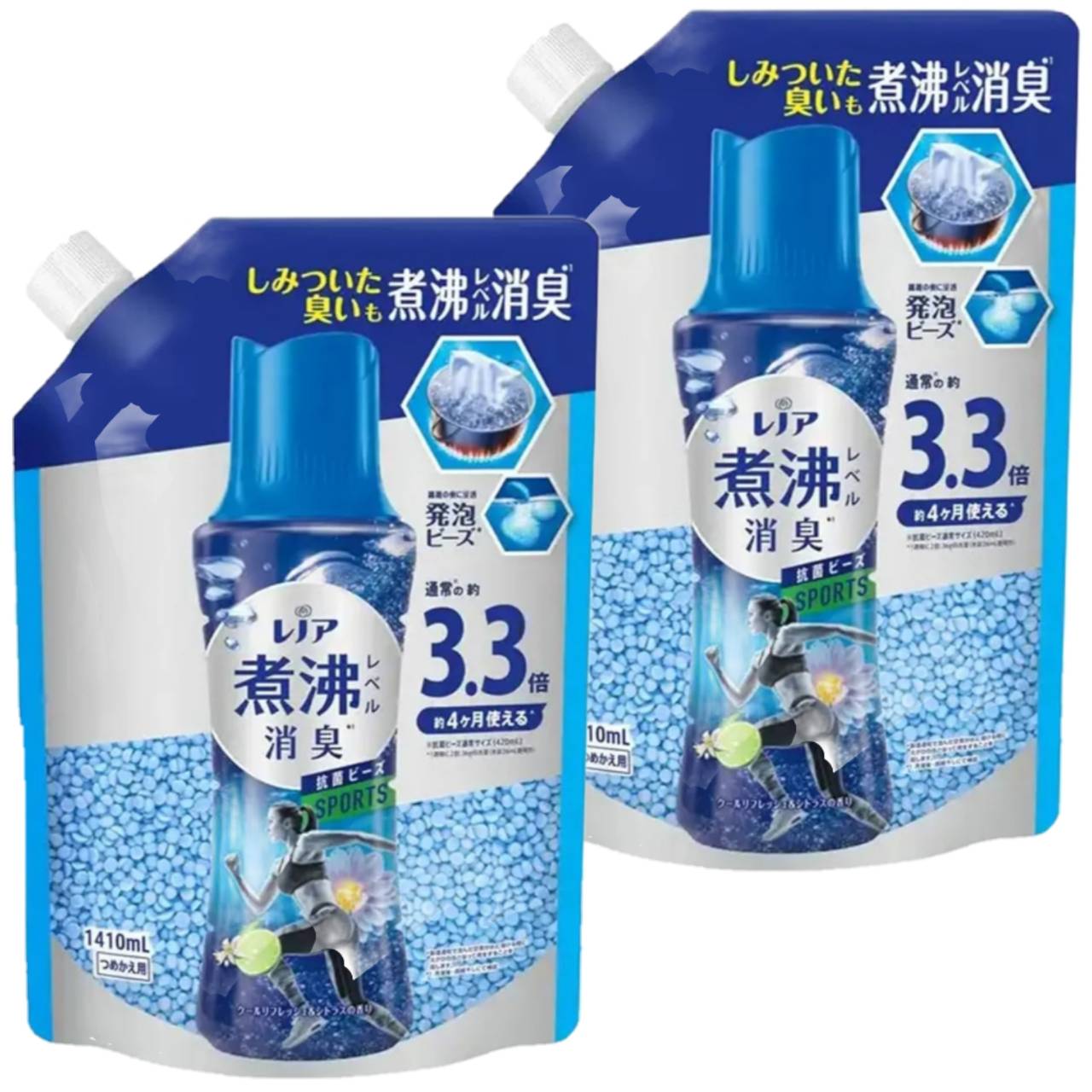 レノア 超消臭 煮沸レベル消臭 抗菌ビーズ SPORTS クールリフレッシュ&シトラス 詰め替え 1410mL×2