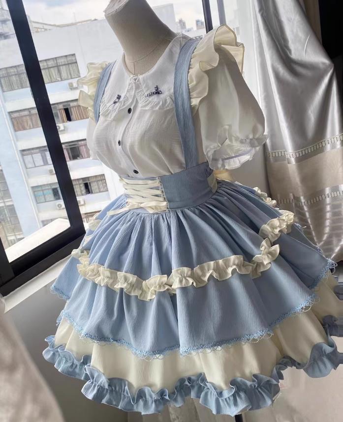 17【新作登場 最安値】 ロリータ 2点セット上着＋スカートサスペンダーワンピース　 ゴスロリ コスプレ メイド服 コスチューム 文化祭 学園祭 衣装 仮装 ハロウィン おすすめ 可愛い