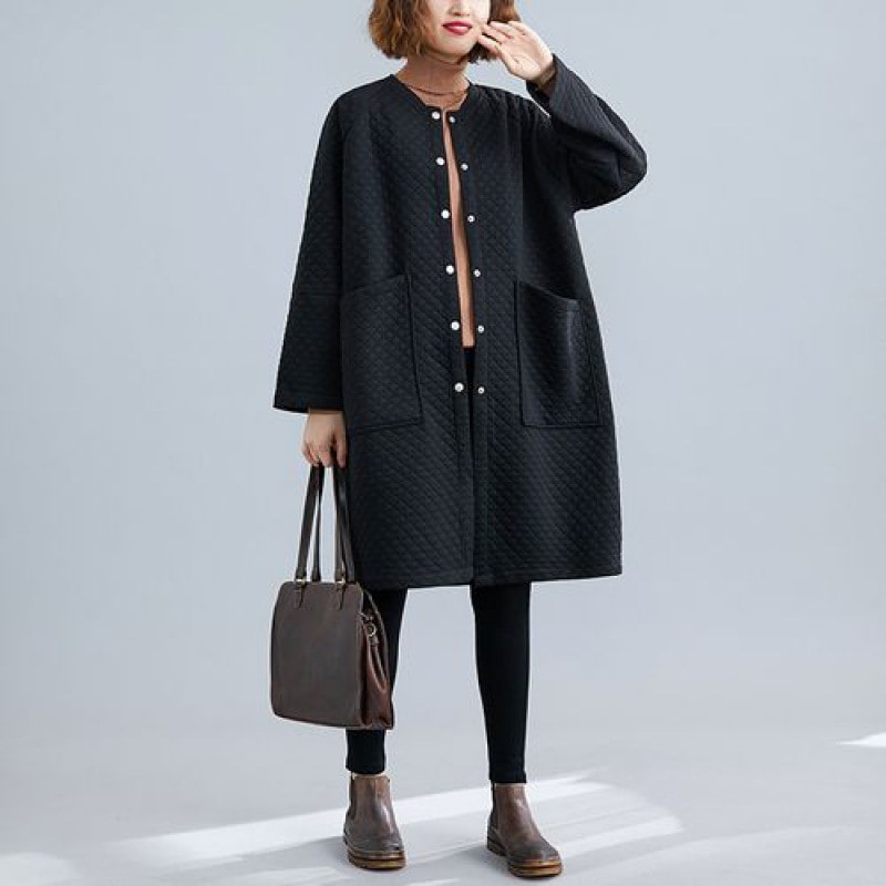 製品 気質 キルティングコート レディース キルティング コート ロング ノーカラー トレンチコート　ロングコート ふんわり 大きいサイズ 大人 ゆったり アウター
