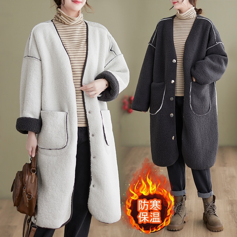 [最安値挑戦]！バイカラーがアクセントに ゆったりリラクシーな着心地 アウター ジャケット ロングコート レディース ノーカラーボアコート