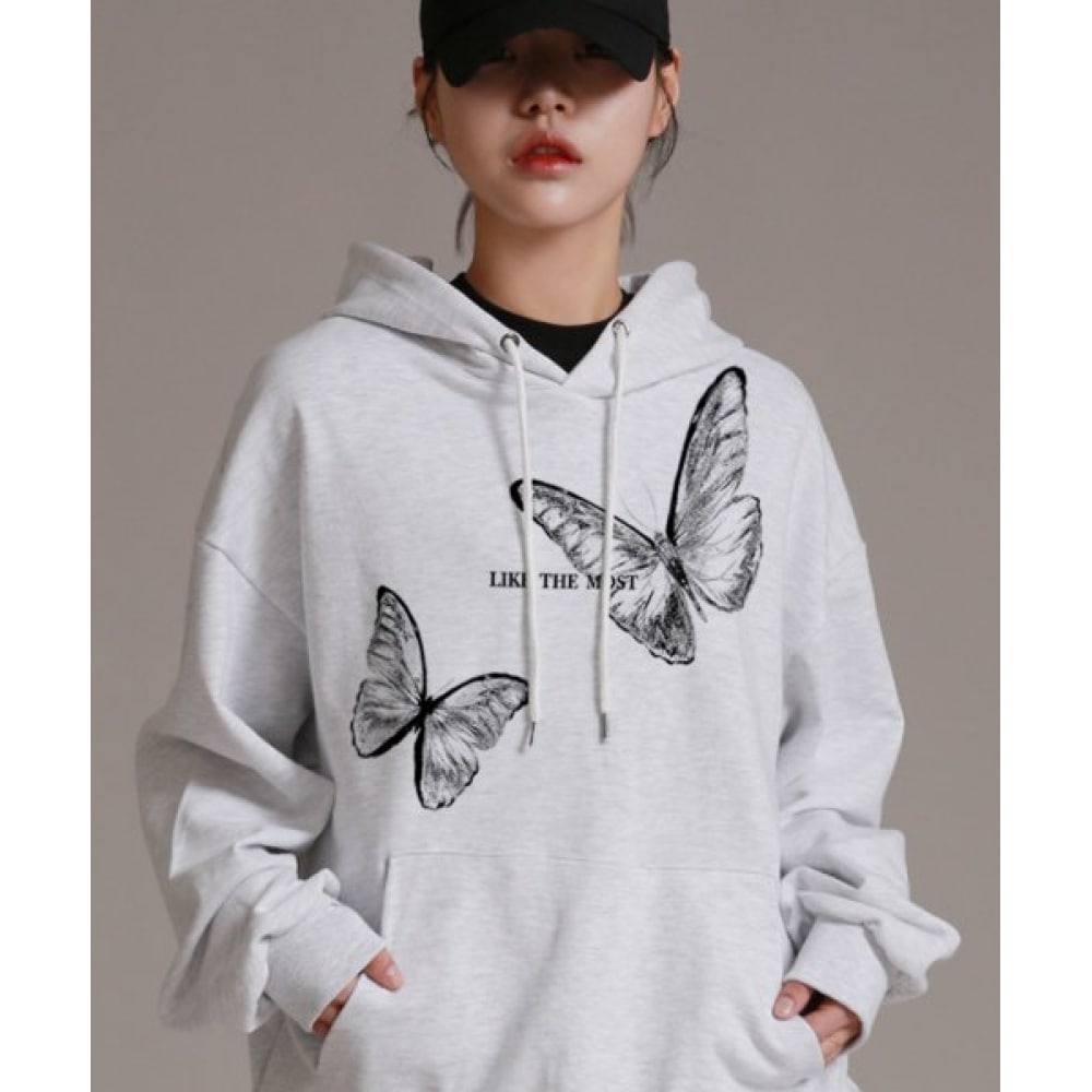 ライクザモストX線グラフィックバタフライオーバーパーカー [ホワイトメランジ]