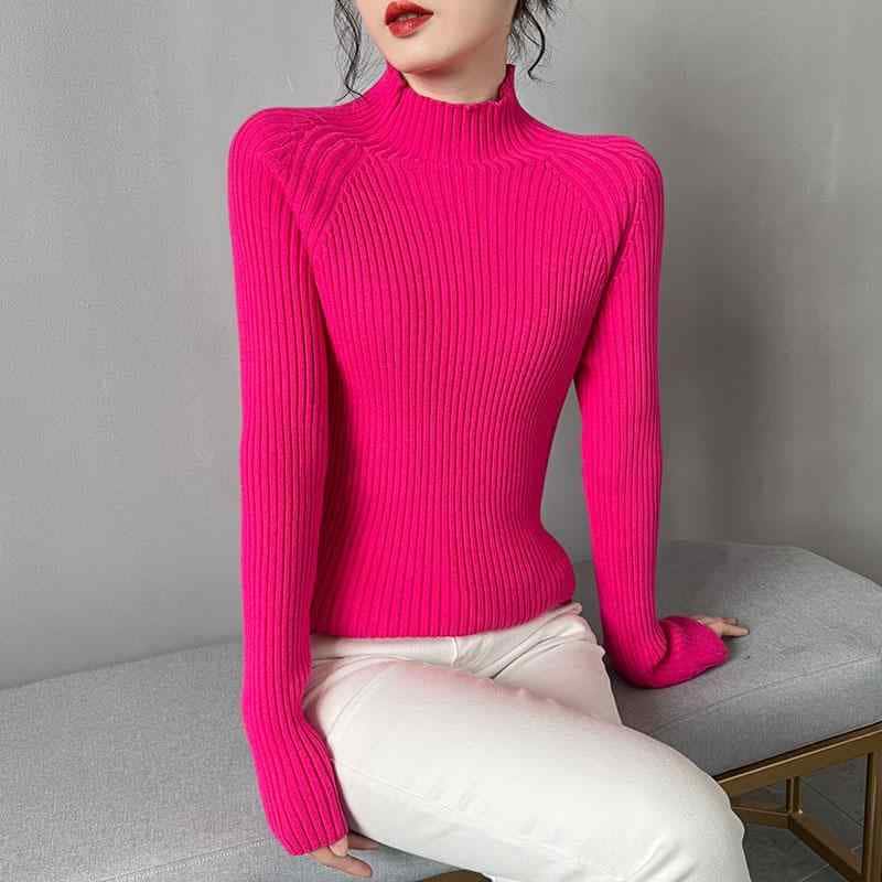 レディース ハイネック ニット 秋冬 ヨーロピアン 長袖 トップス リブニット セーター インナー スリム フィット シンプル カジュアル エレガント 青 紫 赤 無地 4,590円