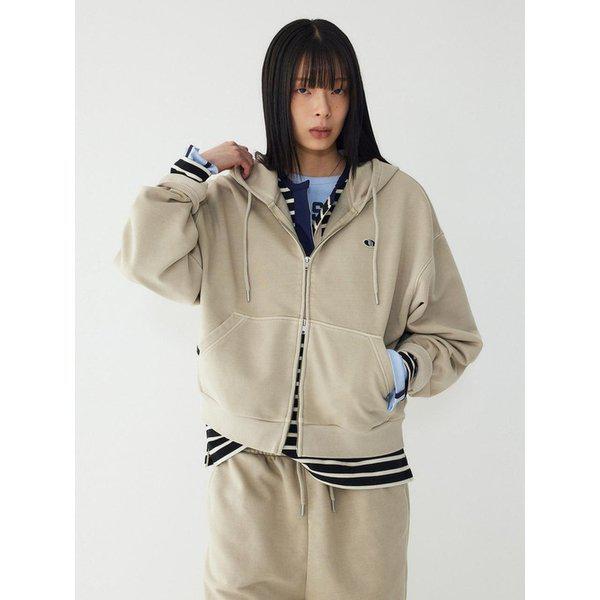 ガーメントダイイングフーディージップアップ_ベージュ 9176113974