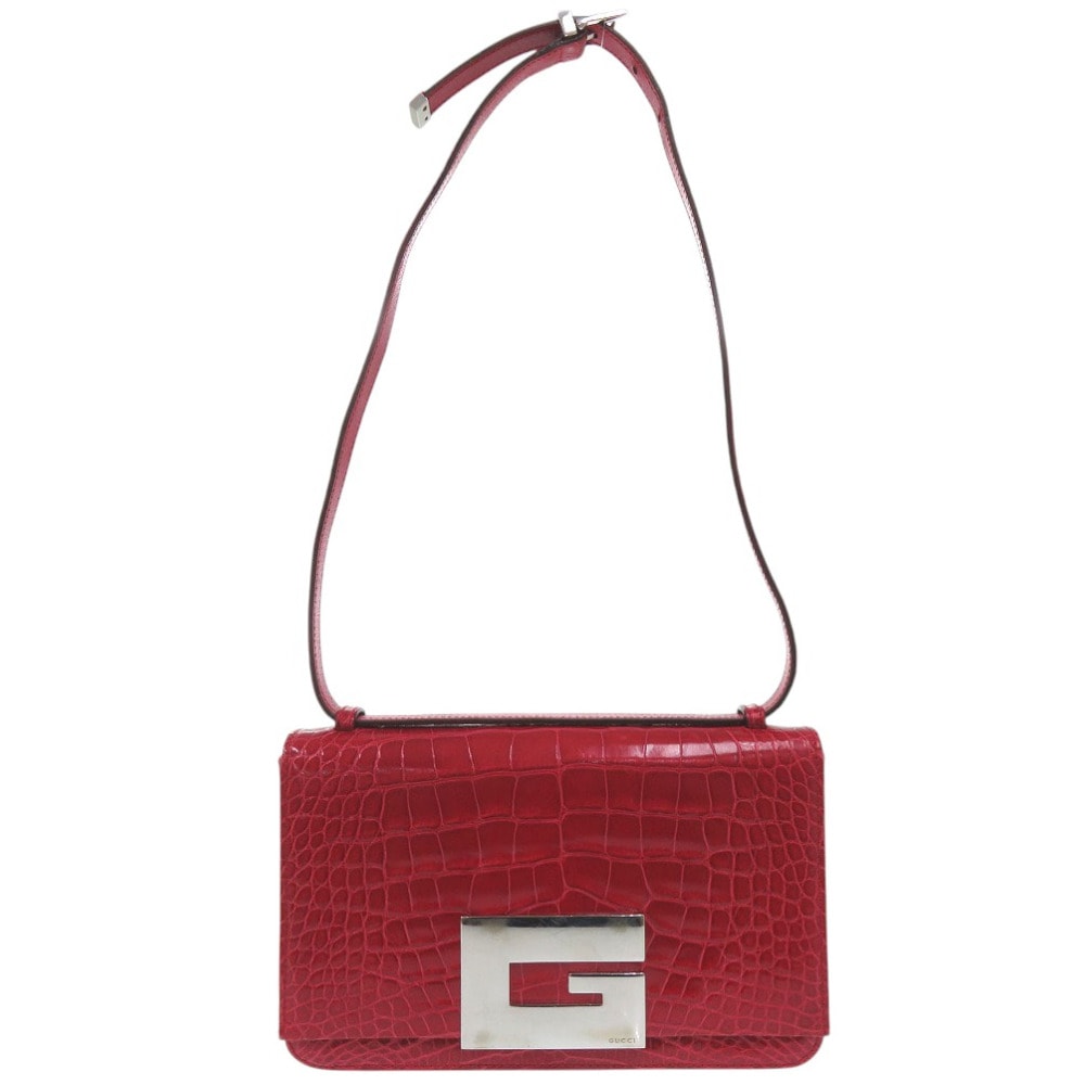 美品 クロコ Gロゴ ワンショルダーバッグ 肩掛け ショルダーバッグ クロコダイル/クロコダイル レッド 0815【中古】 レディース