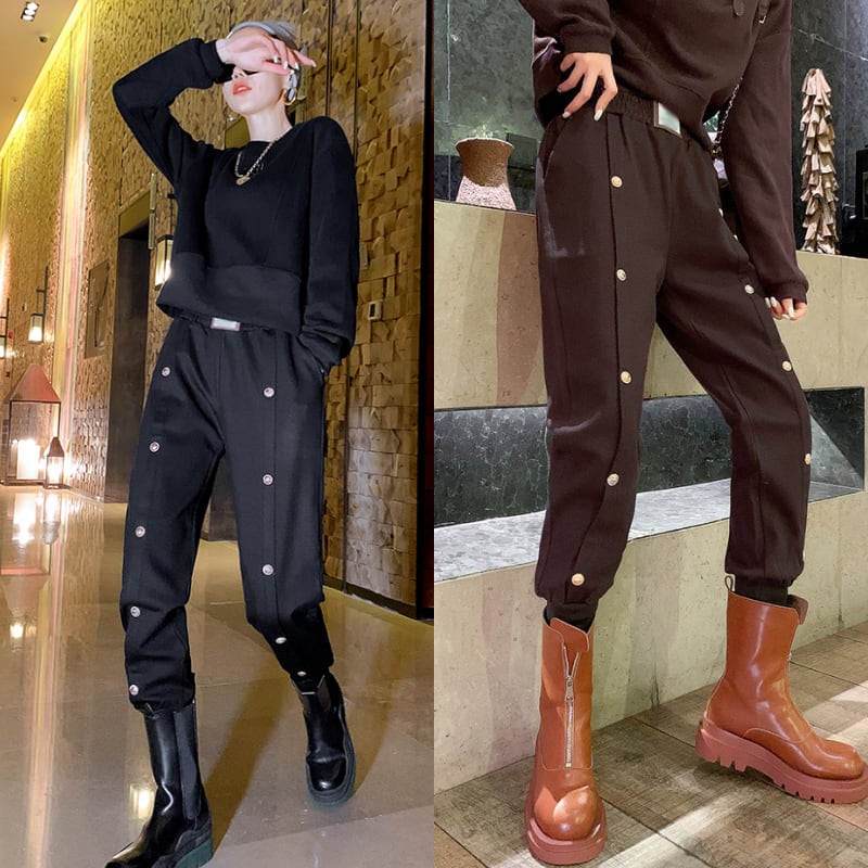 2色 ボトムス パンツ ジョガーパンツ l 大きいサイズ 秋 ブラック 黒 コーヒー ブラウン 茶色 M L XL 2XL 3XL 無地 カジュアル おしゃれ シンプル 大人女子 大人可愛い