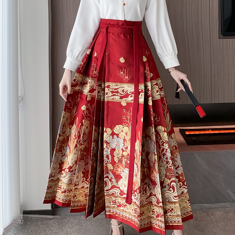 新しい中国風人魚の日常着馬の顔スカート2023秋冬新作スカート女性用プリーツスカート