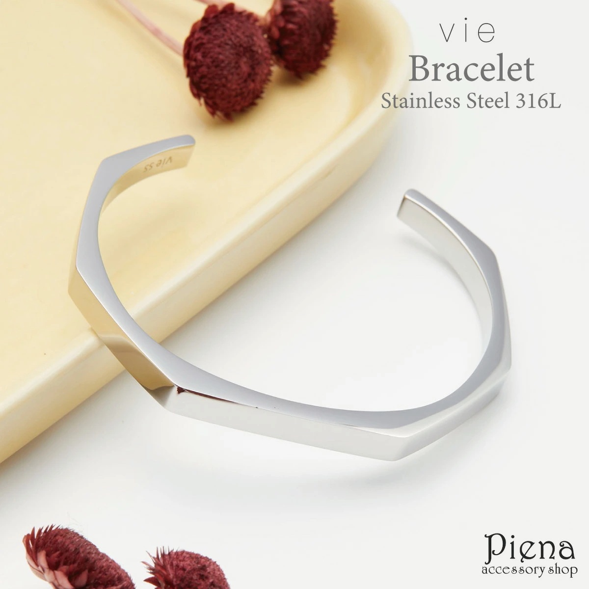 vie バングル ブレスレット レディース サージカルステンレス316L メタル シンプル 八角形