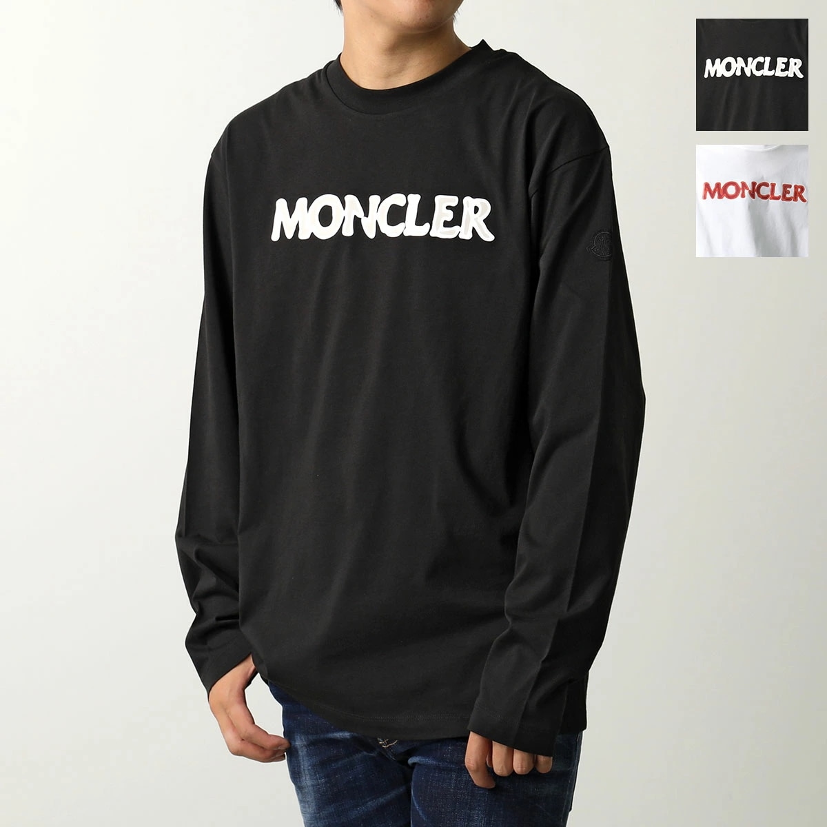 MONCLER モンクレール Tシャツ 8D00004 89AJS メンズ 長袖 ロンT カットソー ロゴT コットン クルーネック カラー2色
