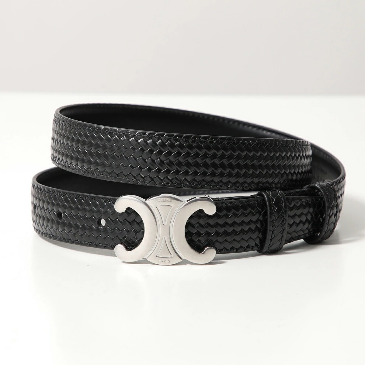 CELINE セリーヌ ベルト 45AKA3ARV.38SI レディース ミディアム トリオンフ ブレーデッドエフェクト トリヨン レザー BLACK