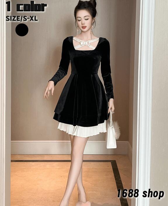 新品大人気 2025 タイトワンピース 姫系ワンピース　シンプル　ワンピース インポート ひざ丈 ミドル丈 エレガント　韓国ファッション シンプル Vネック パーティドレス 長袖　お嬢様 セクシー ミ