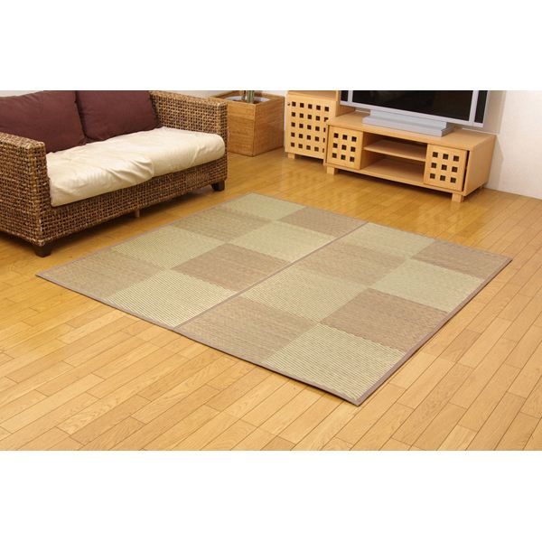 い草 花ござ/ラグマット (市松柄 ブラウン 江戸間8畳 約348×352cm) 裏：不織布 防傷加工 抗菌＆防臭効果 裏張CP (リビング) 18,570円