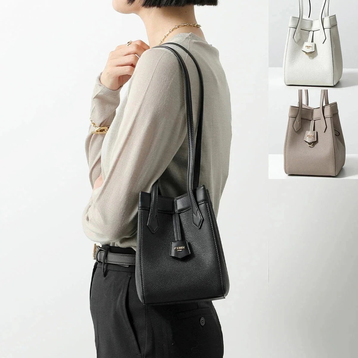 FENDI フェンディ ミニバッグ Origami オリガミ スモール 8BS083 APZA レディース レザー ハンドバッグ バケットバッグ ロゴメタル 鞄