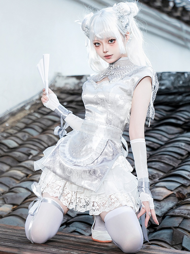 ロリータデイリー新中華風中華要素中華風メイド衣装エプロンロリータドレス夏