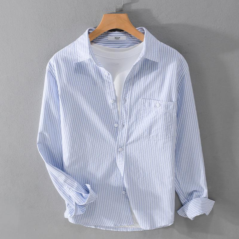 ビジネス メンズ シャツ ファッション 春秋服 カジュアル 羽織り ストライプ 長袖 薄手 ストライプシャツ