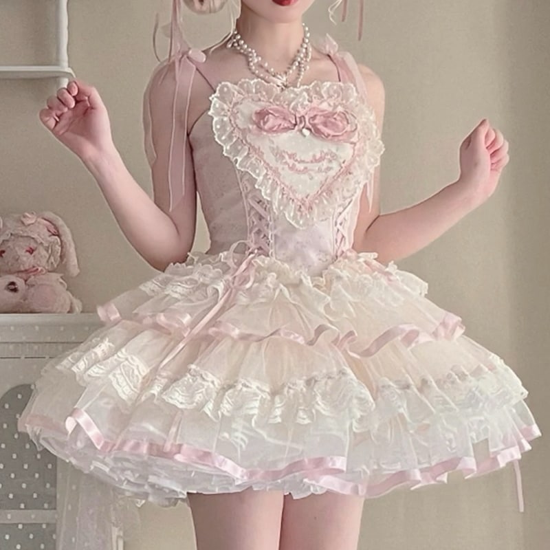 コスプレドレスロリータスカートワンピースシルクサテンバレエロリータラブドッグショートjskサスペンダードレスロリータプリンセススイートバースデー