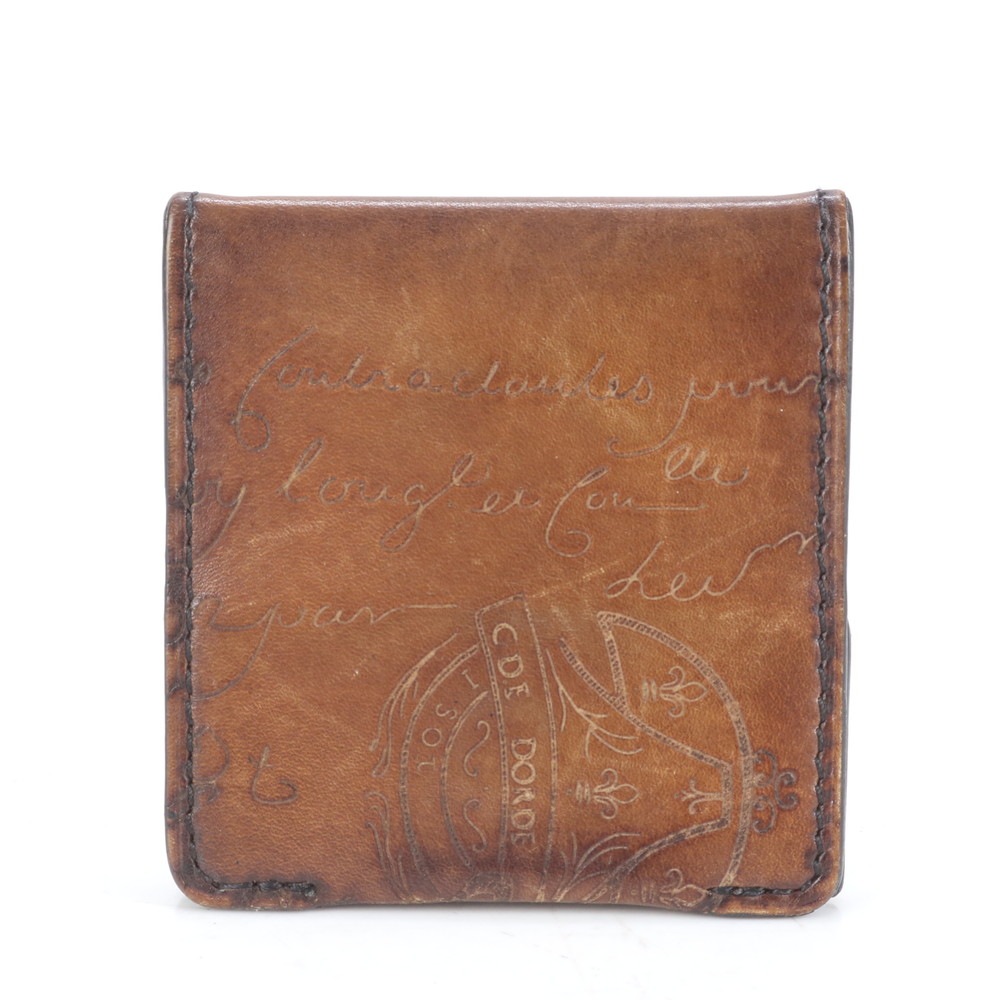 極美品 オリジン カリグラフィ スクリット レザー コインケース 小銭入れ コンパクト ウォレット ラウンドファスナー カードケース 長財布 二つ折り メンズ RUE CP8-2 中古