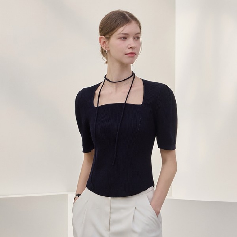 [リアーナニューヨーク] スクエアタイストリングニット_ダークネイビー