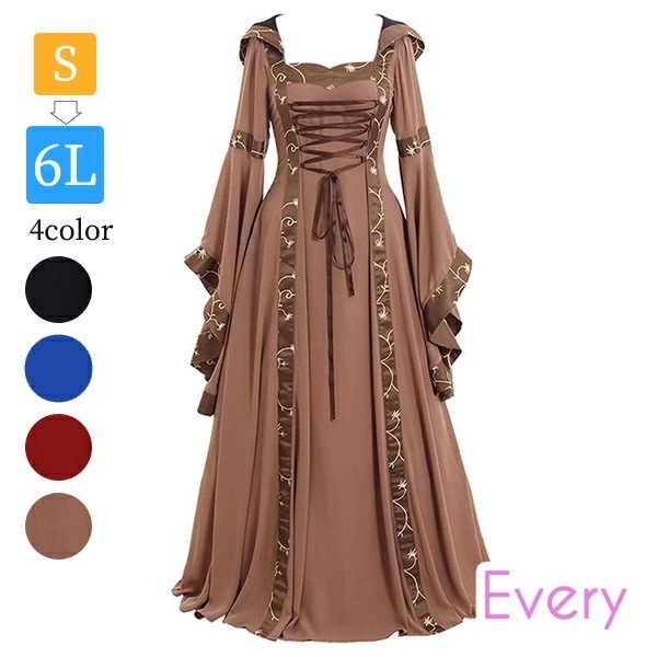 コスプレ 4カラー 公演 ワンピース ドレス 中世ヨーロッパ 中世 ヨーロッパ 貴族ドレス復古 西洋 レディース 大人 コスチューム ハロウィン 衣装 黒 赤 カーキ 青 dd293y7y7y7