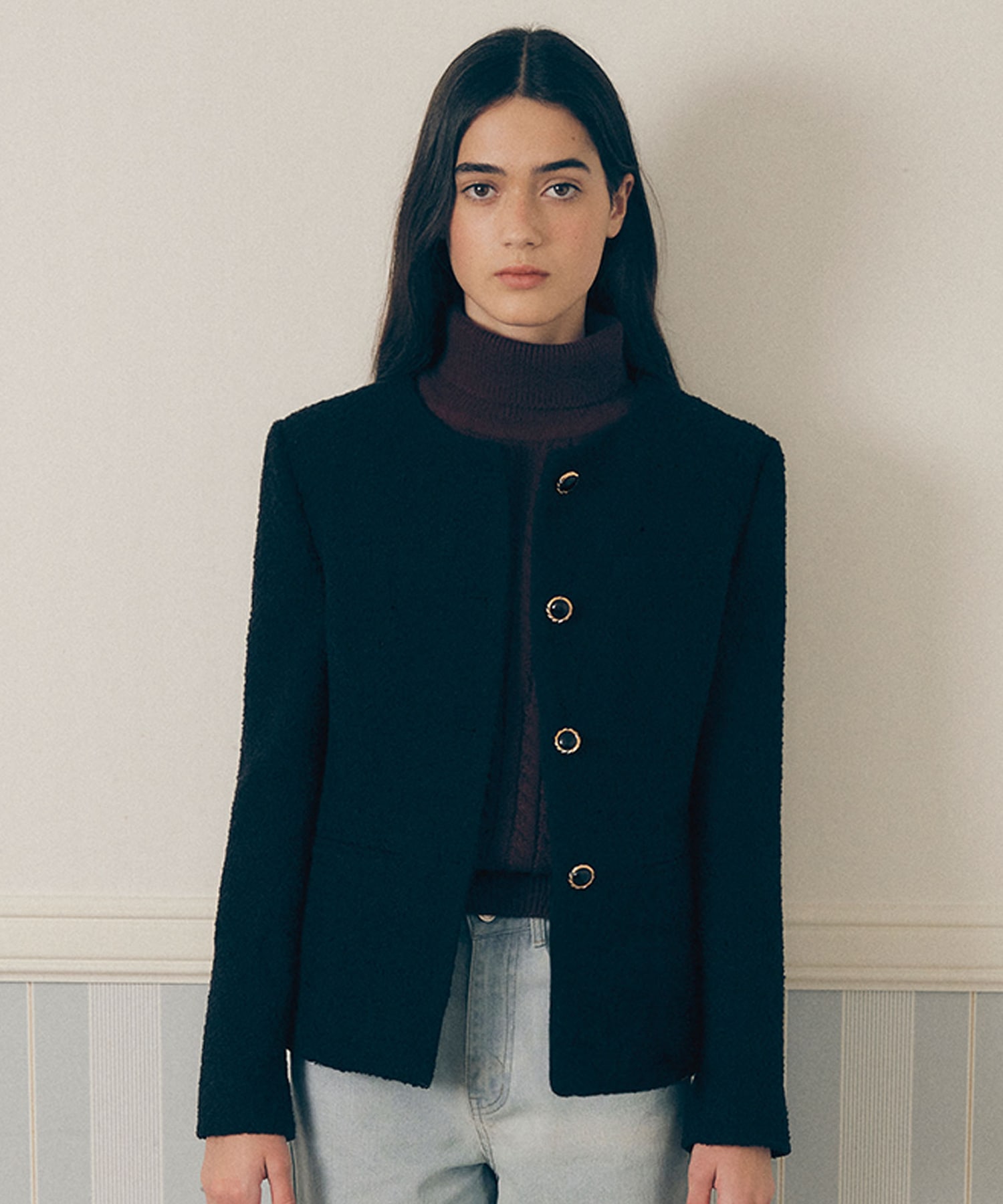 ロラローラノンカラーボタンジャックブラック