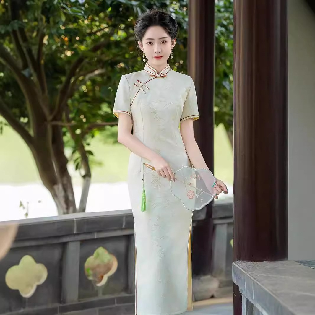 風景絵画cheongsam Young Style 2025春と夏の改善毎日の中国スタイルレトロ共和国エレガントなドレス