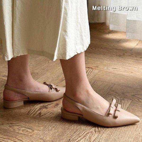 女性牛革パンプス リボン スリングバック MT41