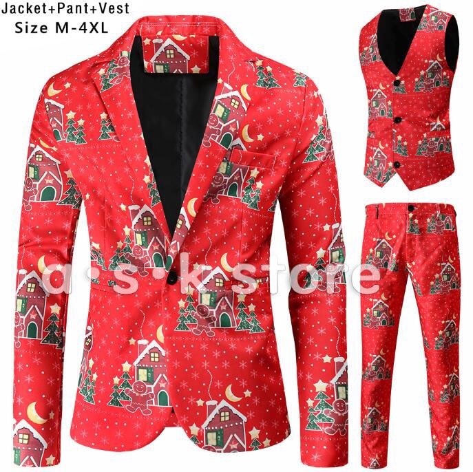 クリスマススーツ メンズ 総柄スーツ クリスマスパーティー衣装 メンズ 舞台 演出服 ジレベスト コート パンツ サンタクロース シンガー カラオケ 魔術師 演出服 赤スーツ クリスマスツリー柄