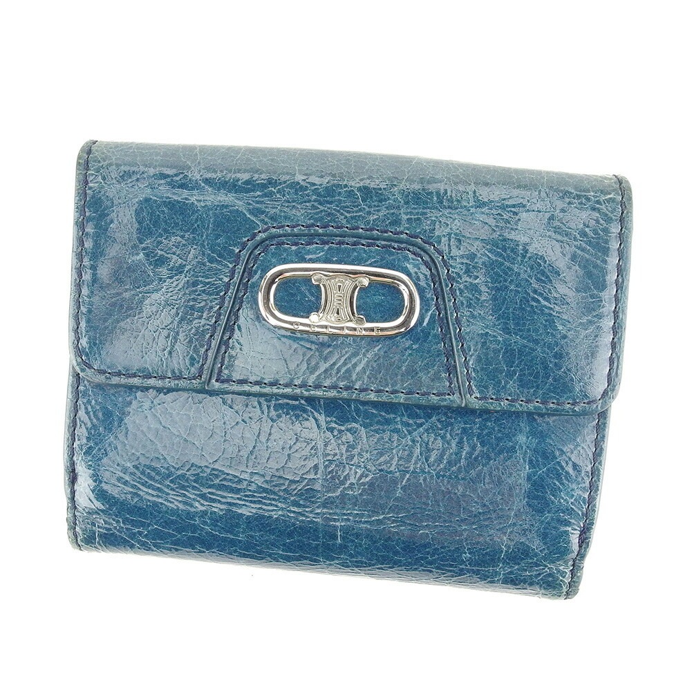 二つ折り財布 マカダムマーク ブルー シルバー レディース 中古