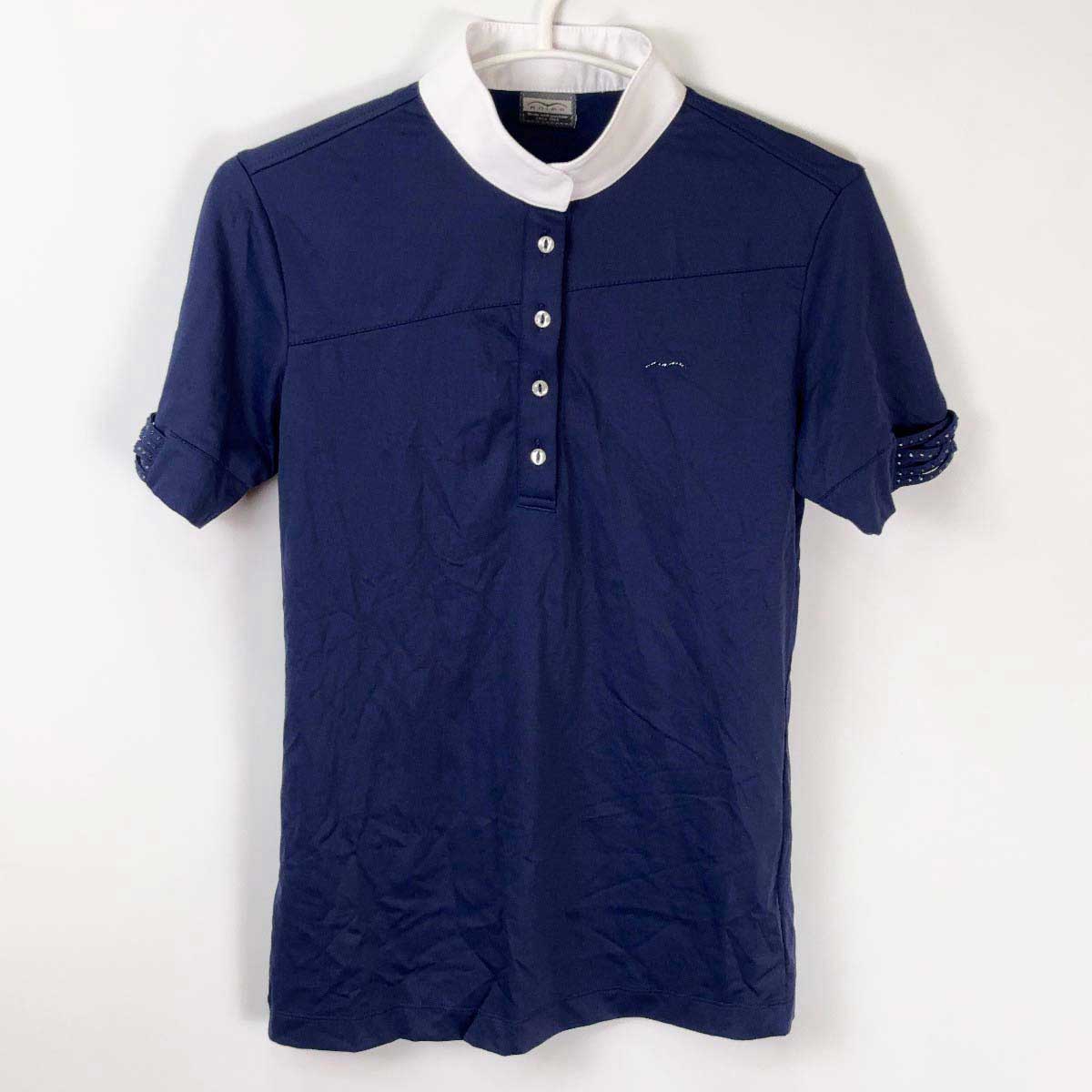 【中古・未使用品】ANIMO アニモ BOLIS コンペティションシャツ ショートスリーブ 半袖 シャツ ライディング 42 ネイビー レディース 乗馬 馬術