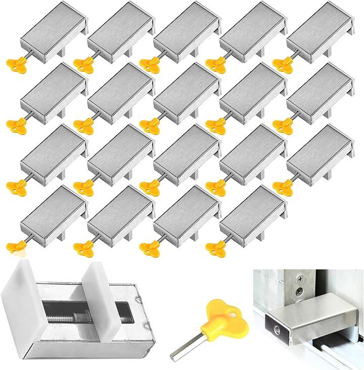 サッシ 窓用 ロック ストッパー 20個 セット 網戸 にも使える 補助錠 防犯 サッシにネジ跡つかない(シルバー)