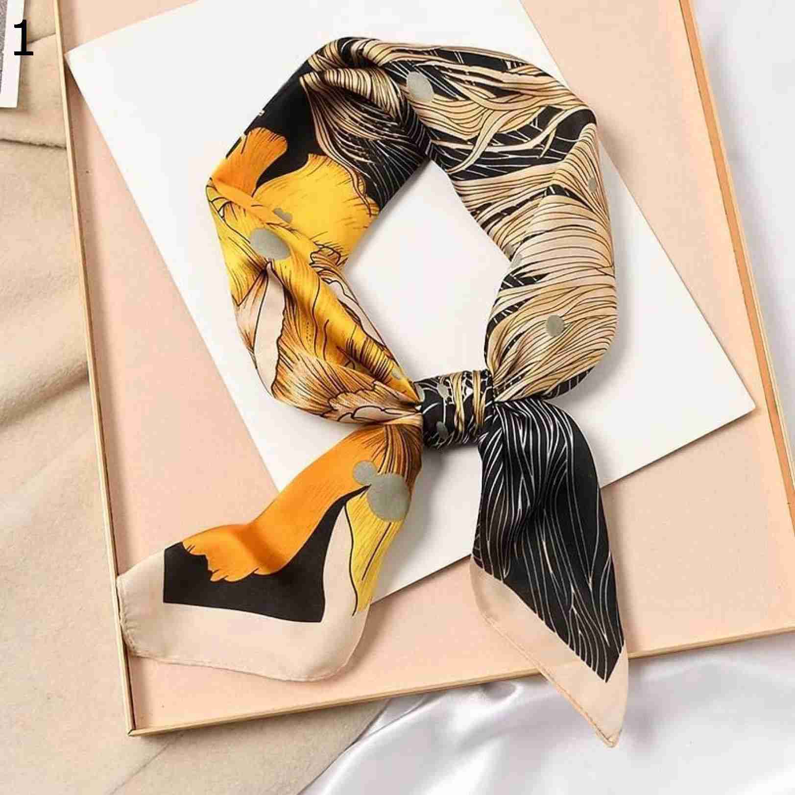 【20%OFFクーポン～】70x70cm 女性用多機能ポリエステルスカーフ春ショール クリエイティブプリントサテン スモールスクエアラップ スカーフショール スカーフ (Color : 1 Siz