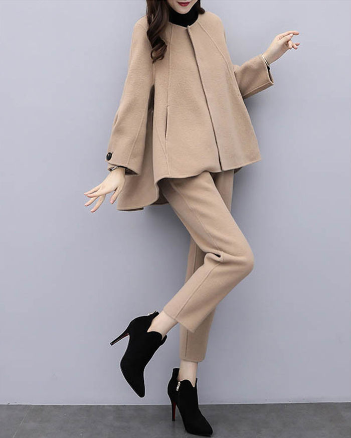 セットアップ パンツスーツ 上下セット 2点セット トップス ウール混 コート ワイドパンツ ロング パンツ オフィス ビジネス 通勤 コート+ワイドパンツ アウター 秋 冬 レディース 長袖 大きい