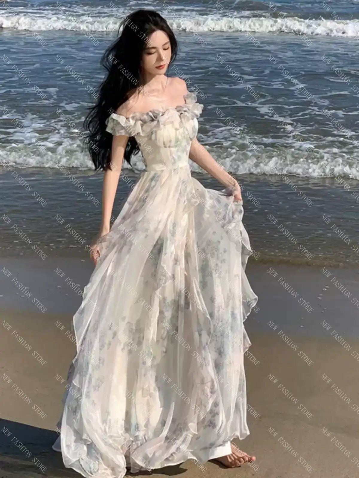 スパゲッティスカートフレンチフリルビーチドレス-82