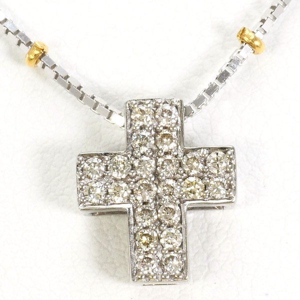 K18 18金 YG イエローゴールドWG ネックレス ダイヤ 約39cm ジュエリー 中古