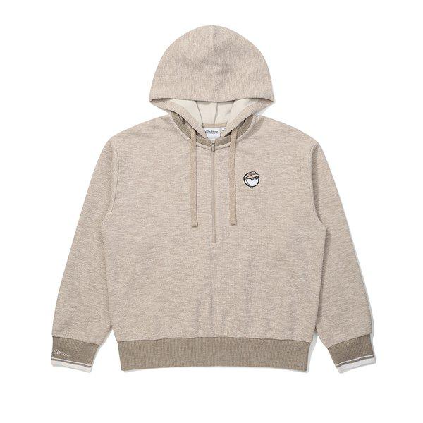 [マルボン公式] ニットライク ハーフジップアップ フード付きスウェットシャツ ベージュ (WOMAN)