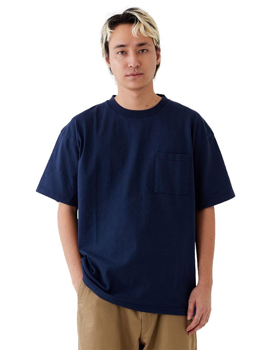 [グッドウェア] 半袖 クルーネック ポケット Tシャツ ビッグ ヘビーウェイト 7.6オンス USAコットン メンズ 厚手 (L, ネイビーF8)