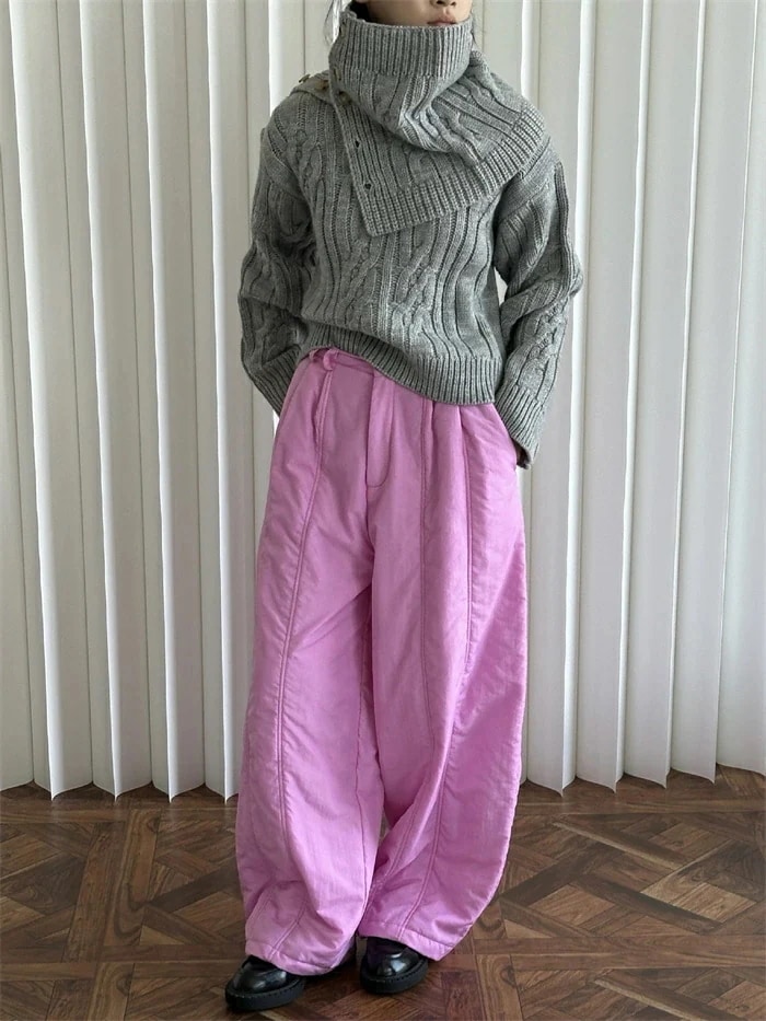 パンツ ワイドパンツ レディース ロング丈 無地 冬 中綿 ワイド ストレート ボトムス ズボン ナイロン 大きいサイズ 体型カバー 着瘦せ 暖かい 美脚 脚長効果 通勤 カジュア