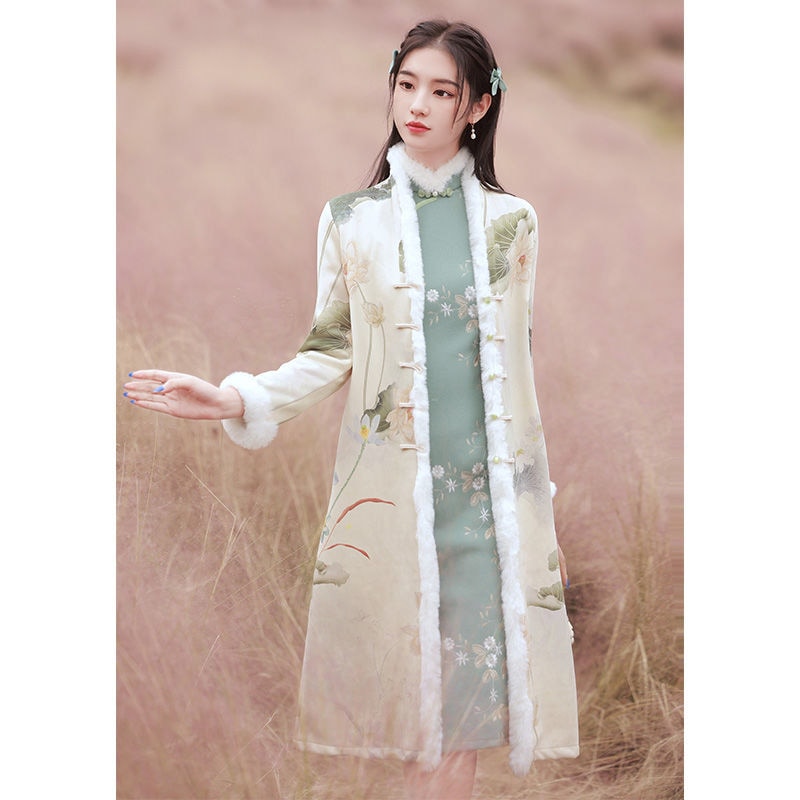 改善されたチャイナジャケット2025秋と冬の増厚とフリースの若いスタイルの長袖ドレス 母の日 母の日-0008779