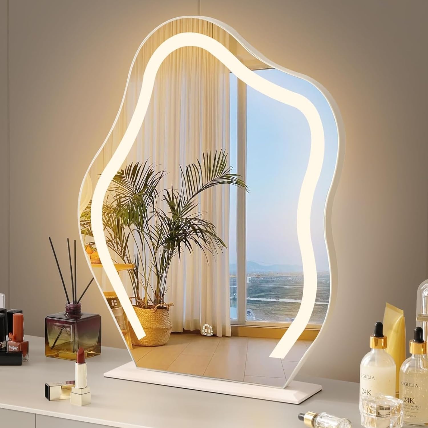 FENCHILIN 女優ミラー 鏡 卓上 壁掛け 2WAY ライト付き 化粧鏡 ハリウッドミラー 女優鏡 卓上鏡 壁掛けミラー led ミラー 三色照明モード 無段階調光 10倍拡大鏡付き くも型 4