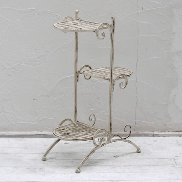 アンティーク調ホワイトアイアンフラワースタンド縦型 ガーデン プランター置き 花台（1015）