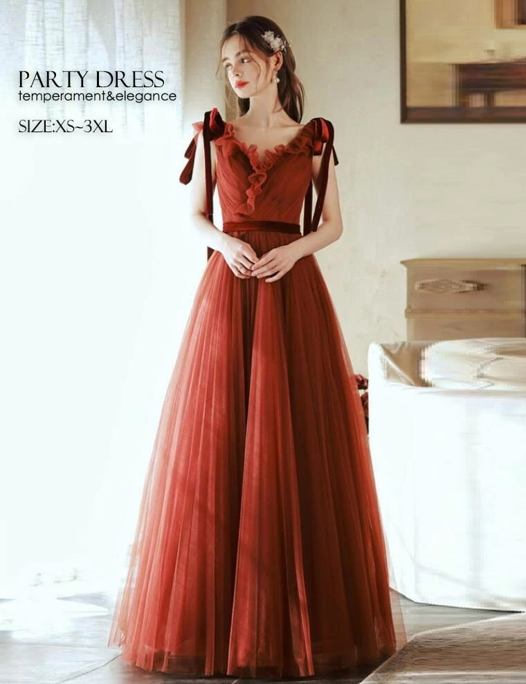 パーティードレス プリンセス カラードレス 赤 ピアノ演奏会 発表会 aライン ロングドレス レディース 結婚式 ワンピース ウエディングドレス 二次会 イブイングドレス 大きいサイズ 上品 フォーマ 7,760円