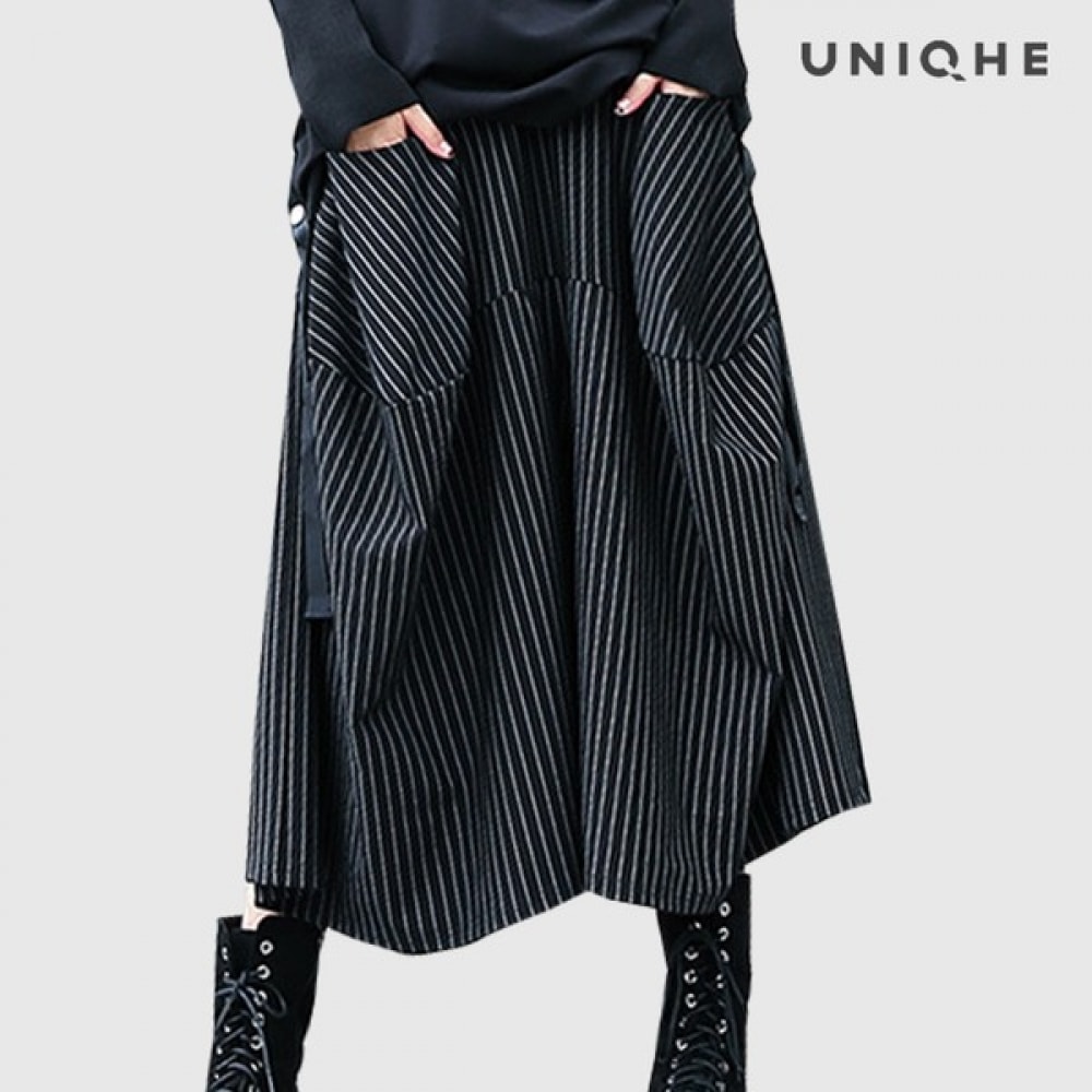 (UNIKE) バンディングビッグポケットストライプスカートパンツ
