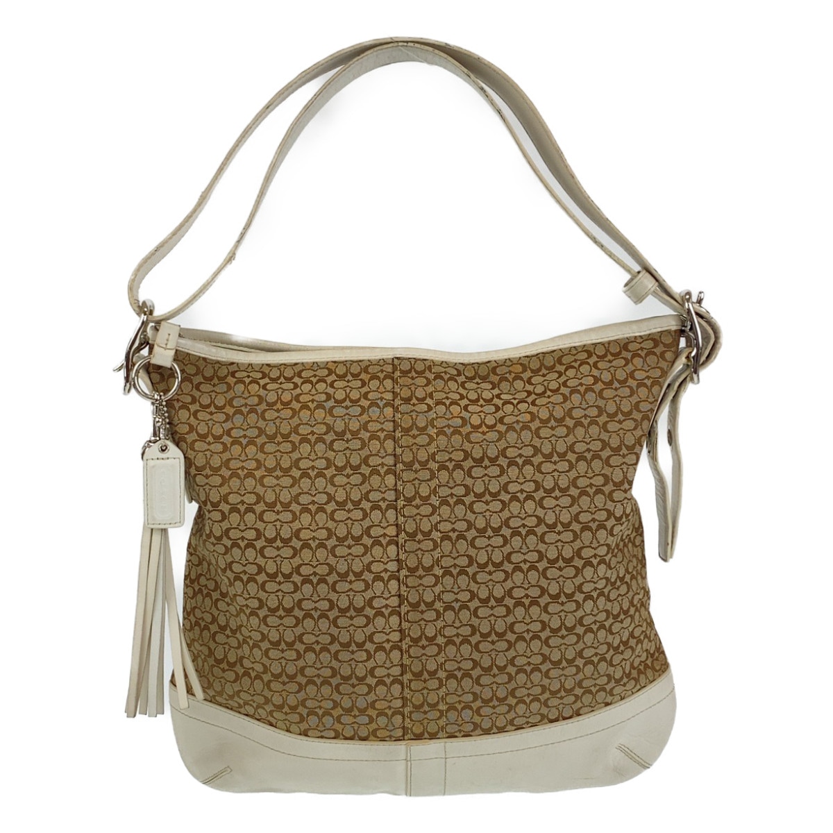 シグネチャー ベージュ ホワイト 白 シルバー金具 レザー/キャンバス ショルダーバッグ 斜め掛け可能 レディース 401938