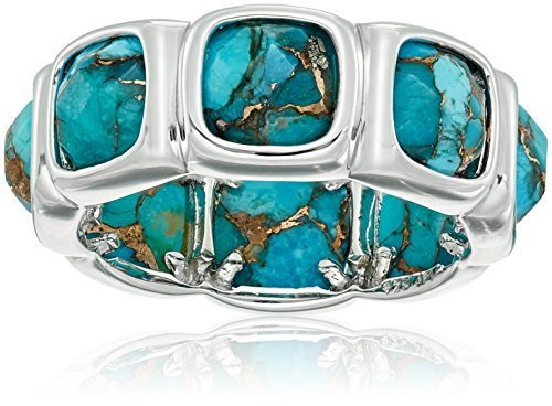 驚きの値段 Contemporary Silver Sterling Bezel 7 Size Ring, Eternity Turquoise Compressed Bronze Cut Special with Design Set 指輪