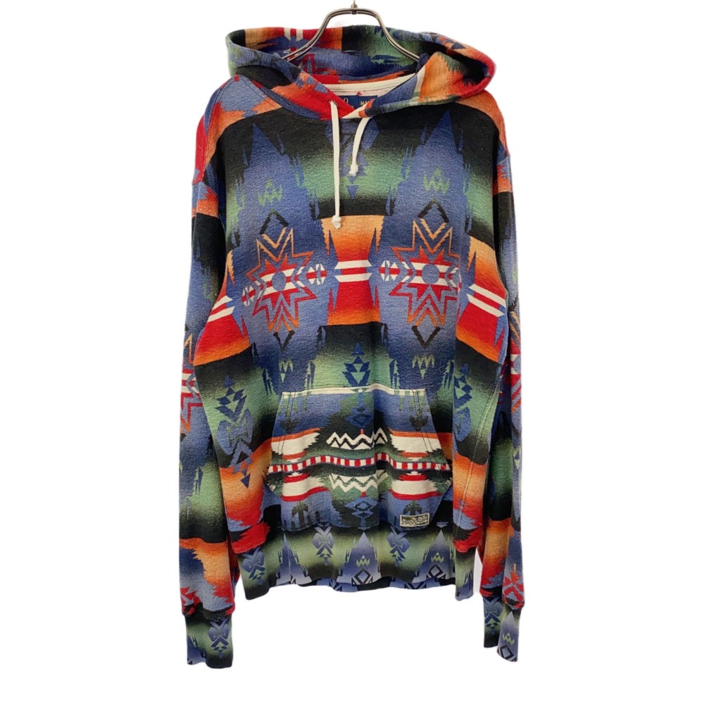 総柄 長袖 パーカー M ネイビー系 パイル地 メンズ
