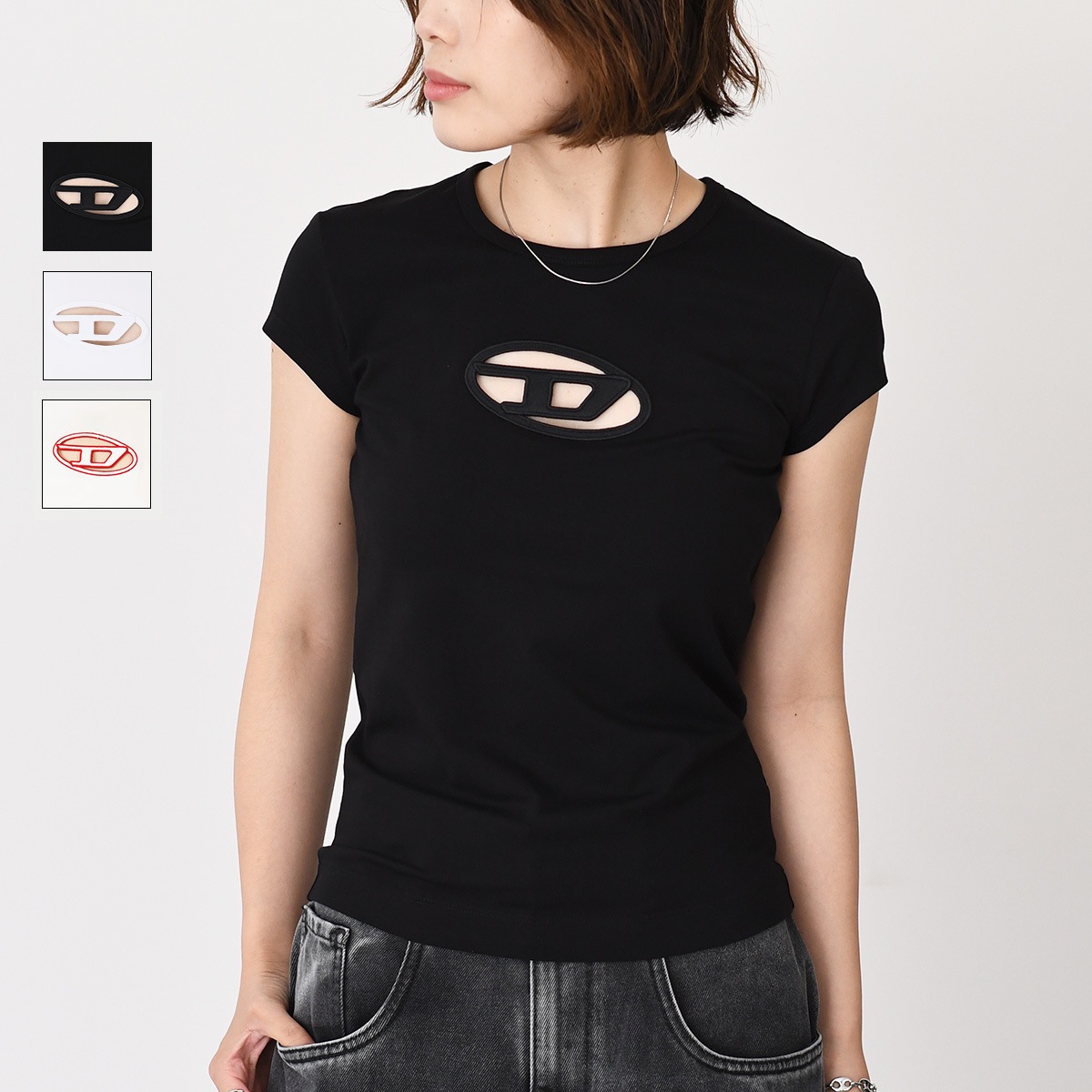 トップス TシャツT-ANGIE コットンジャージー スリムフィット A06268 0AFAA レディース ホワイト ロゴT 半袖 春夏 ミニT