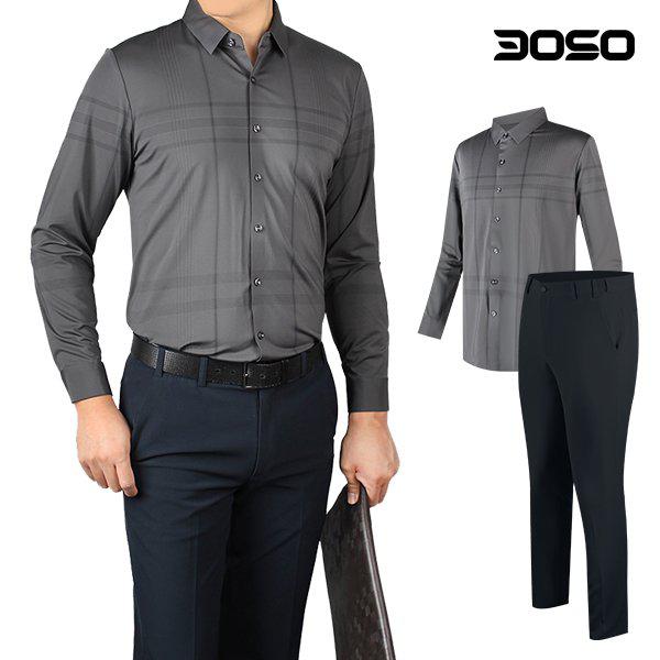 ビジネスカジュアル 男性コーディ 春/秋 シャツ 南方 パンツセット/HFMC