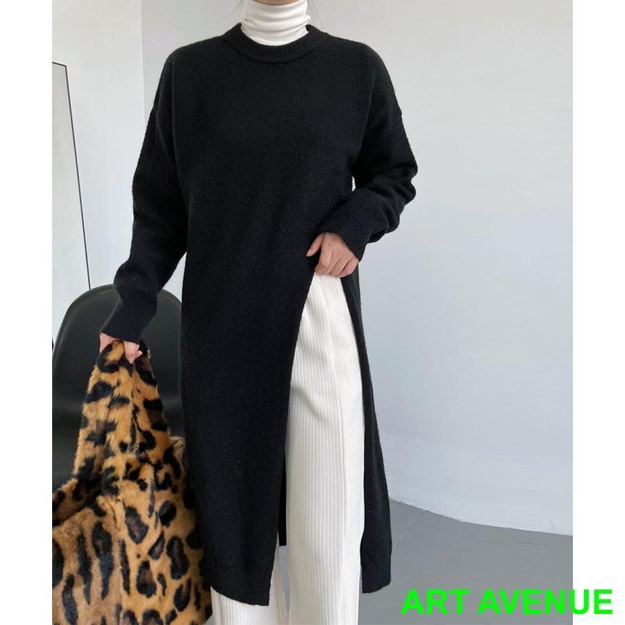 ニット チュニックワンピ サイドスリット