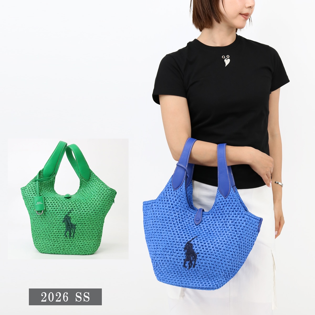 ハンドバッグ 428P12005 ロゴ刺繍 ポニー ミディアム トート カゴバッグ ブランド