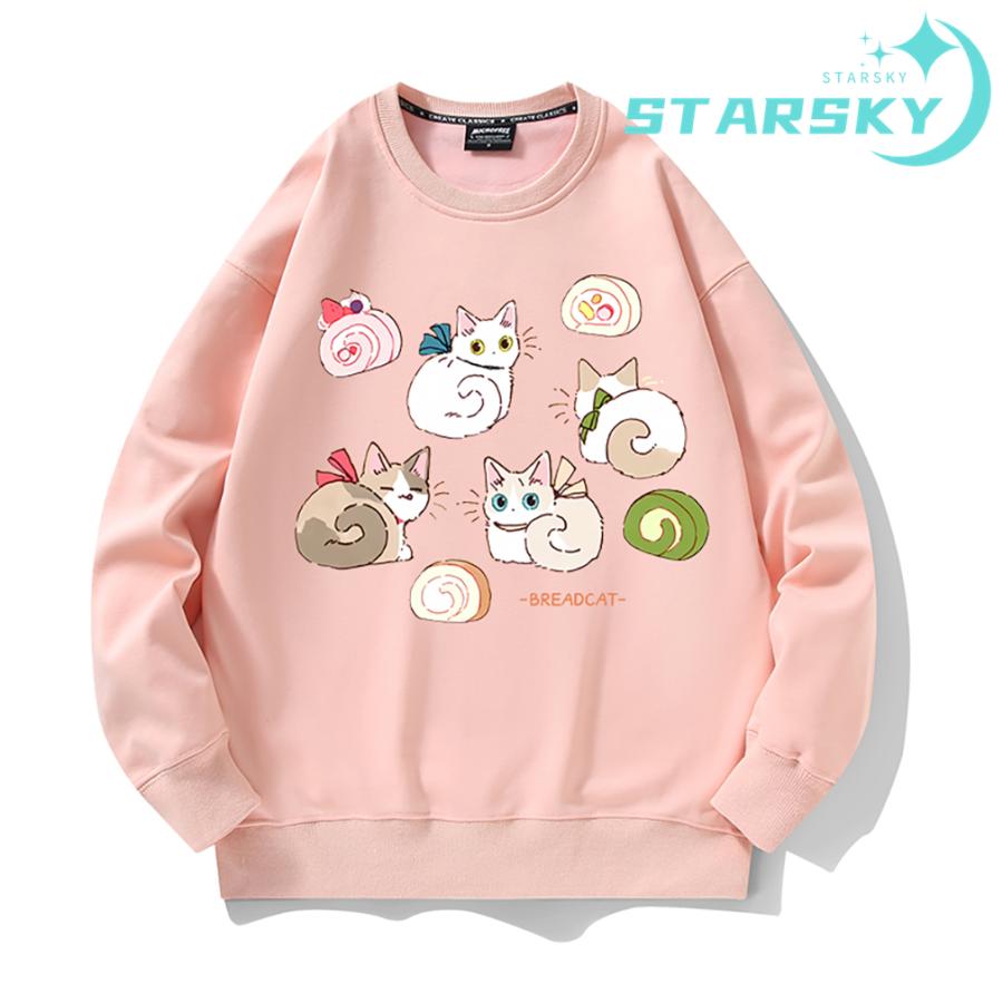 [赤字販売][出荷が早い]トレーナー 猫とデザートロールケーキ 可愛い　猫ちゃん スウェット 長袖Ｔシャツ トップス　棉　男女兼用　長袖　 春秋冬　裏起毛あり　プレゼント　ギフト