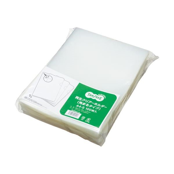 （まとめ）TANOSEE再生クリアホルダー（角まる） A4 厚さ0.2mm クリア 1セット（600枚:100枚6パック）3セット